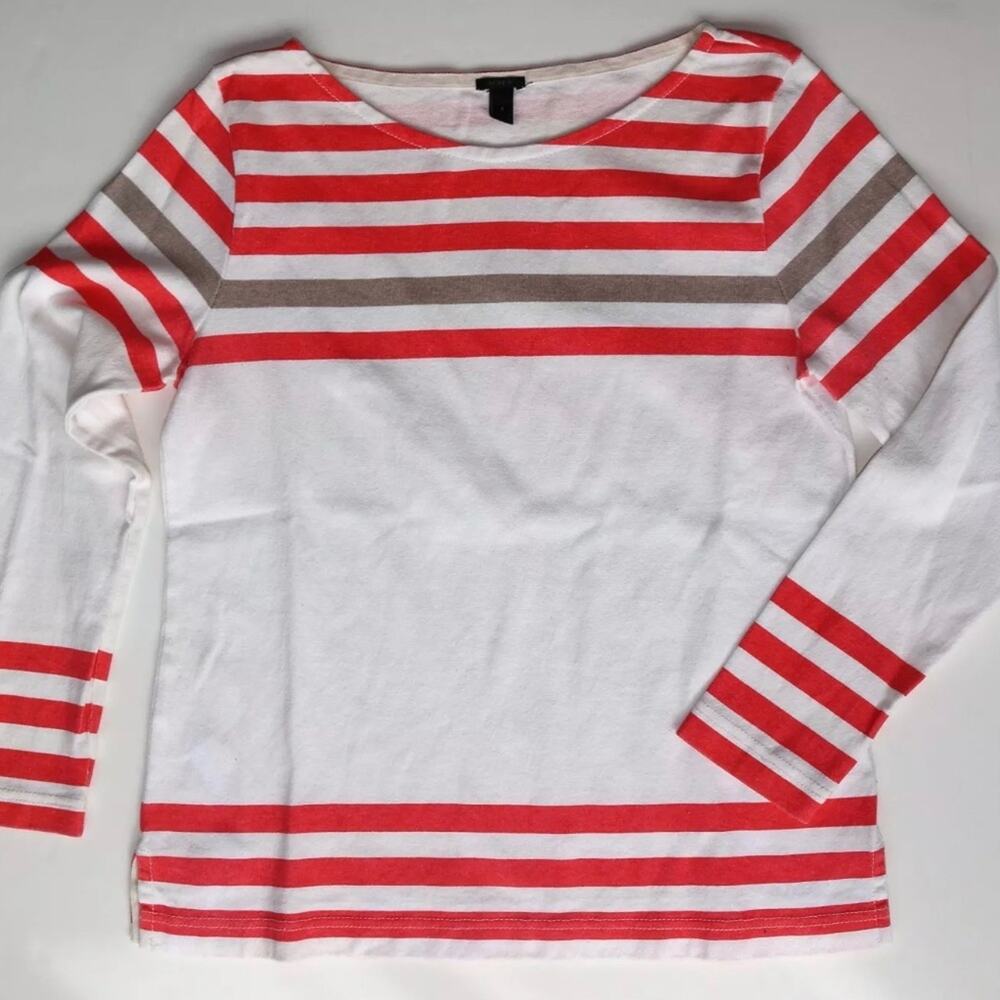 J.CREW Small "Sailor Tee in Engineered Stripe"‎ Orange on Ivory UNWORN
